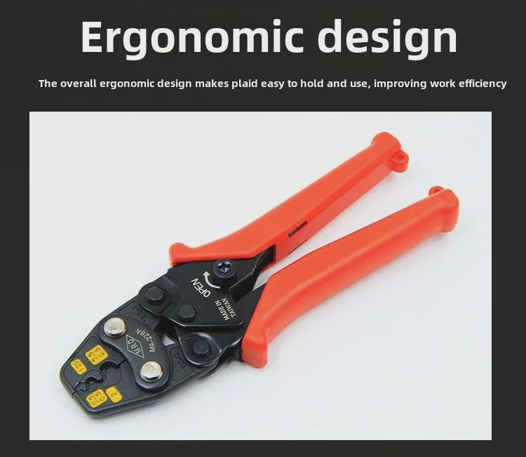 Taiwan Multi-Function Electrician Ratchet Crimping Pliers for Bare Terminals and Copper Nose Clamps.