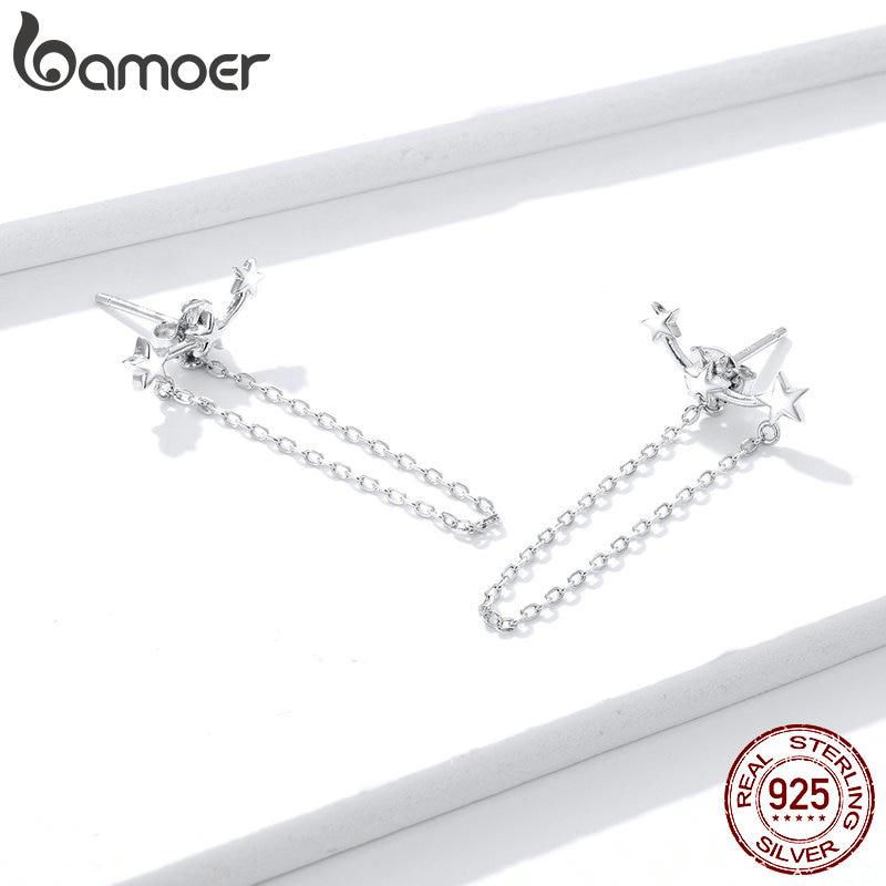 Bamoer 925 Sterling Silver Fine Jewelry Long Chain Tassel Dangle Earrings for Women Wedding Party
