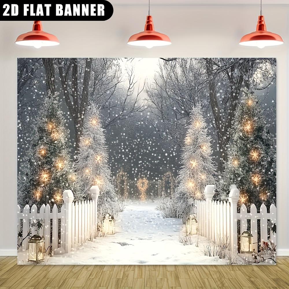 2D flat banner 1 piece winter Christmas flag 70.8x90.5 inches flashing scene of pine trees in a snow forestzyc