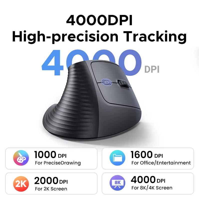 UGREEN Ergonomic Mouse Wireless Bluetooth Vertical Mouse Vertical Grip Stereoscopic Mouse Light Sound Office Mouse