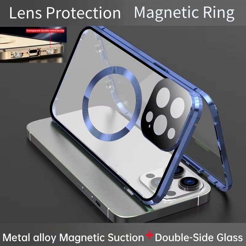 Case for iPhone 15 Pro Max/ 15 Plus,with Double Sided Magnetic Tempered Glass cases,Magsafe Wireless Charging Magnetic Adsorption Metal Bumper cover