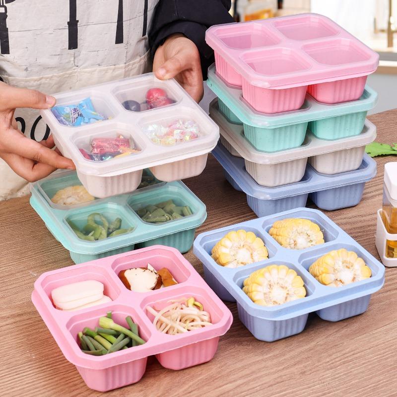4 Grid Snack Containers Reusable Meal Prep Lunch Containers Portable for Kids and Adults Home Snack Storage Bottles Kitchen Tool
