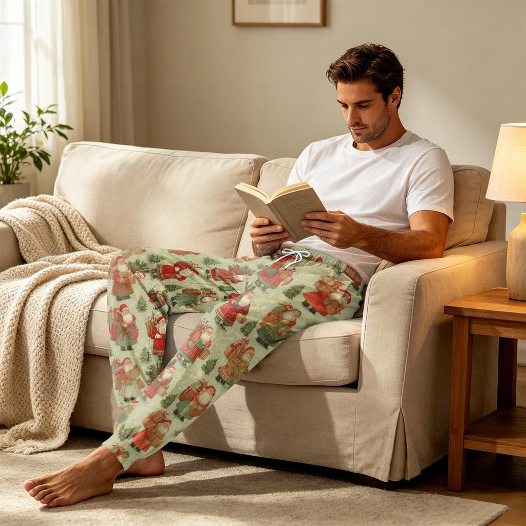 Men's Christmas Printed Pajama Pants Warm Pants for Winter