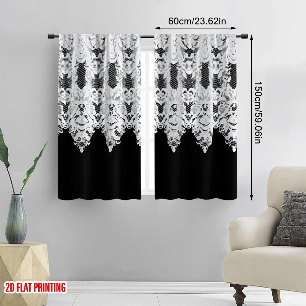 2 szt., druk płaski 2D Zasłony Rolety Koronka Elegancja Poliester Tkany (bez pręta) Art Deco Świąteczne Użycie do Sypialni &