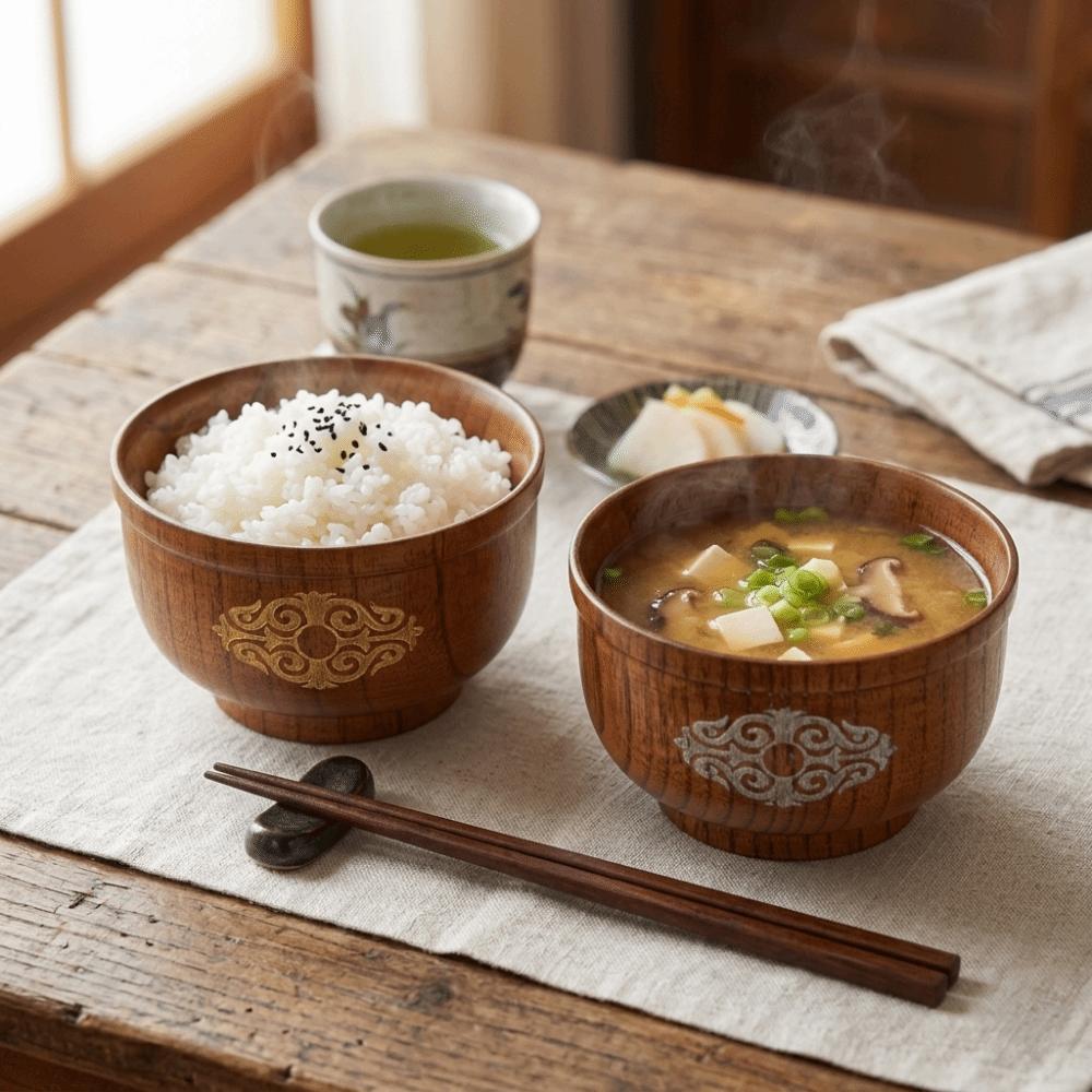 One‑piece Carved Integrated Rice Bowl Solid Wood Breakfast Bowl Safe Serving Bowl Porridge Serving