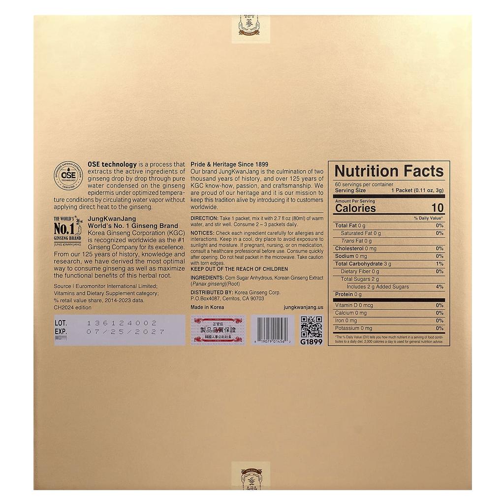 JungKwanJang, Korean Ginseng Tea, 60 Packets, 3g (0.11oz) Each