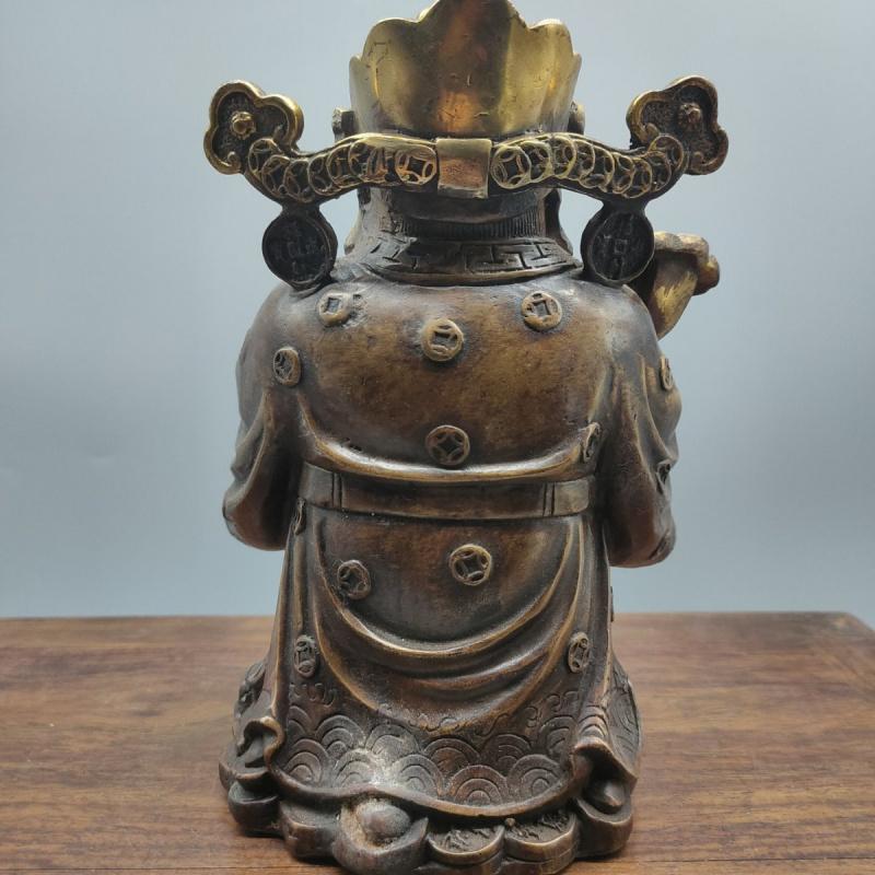 Antique Copper God Of Wealth Buddha Statue Decoration Gift Home Worship Shop Housewarming Craft Ornament