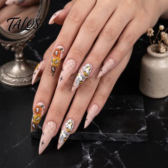 Spider Web Nail Art Halloween Stickers, Ghost Flower Skull Self-Adhesive Decals Manicure Decals, DIY Supplies for Women Girls Adhesive