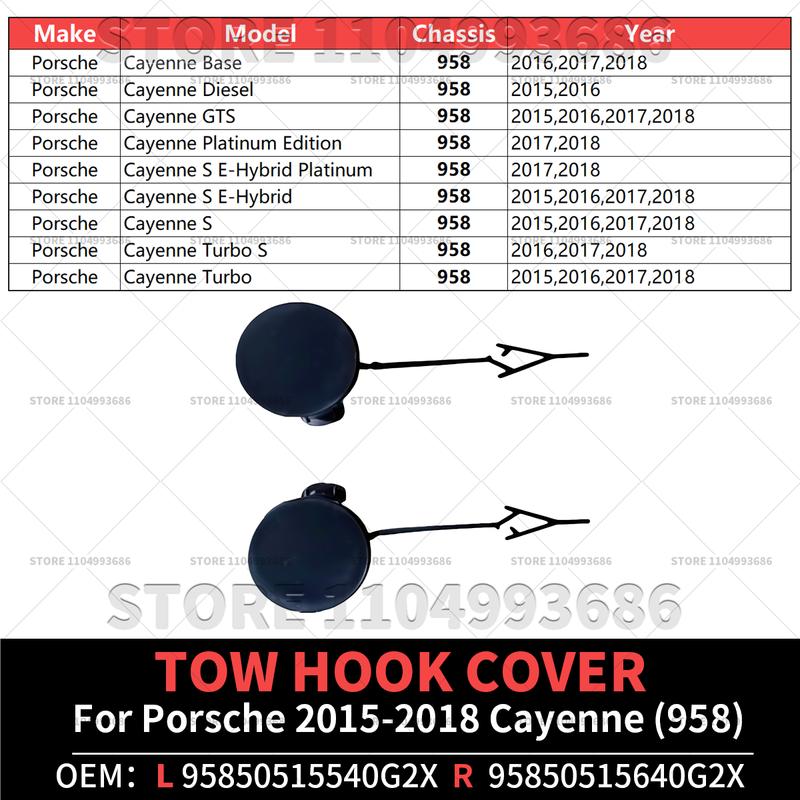 For 2015 2016 2017 2018 Porsche Cayenne (958) L&R Front Tow Hook Cover OEM 95850515540G2X 95850515640G2X 95850515540 95850515640