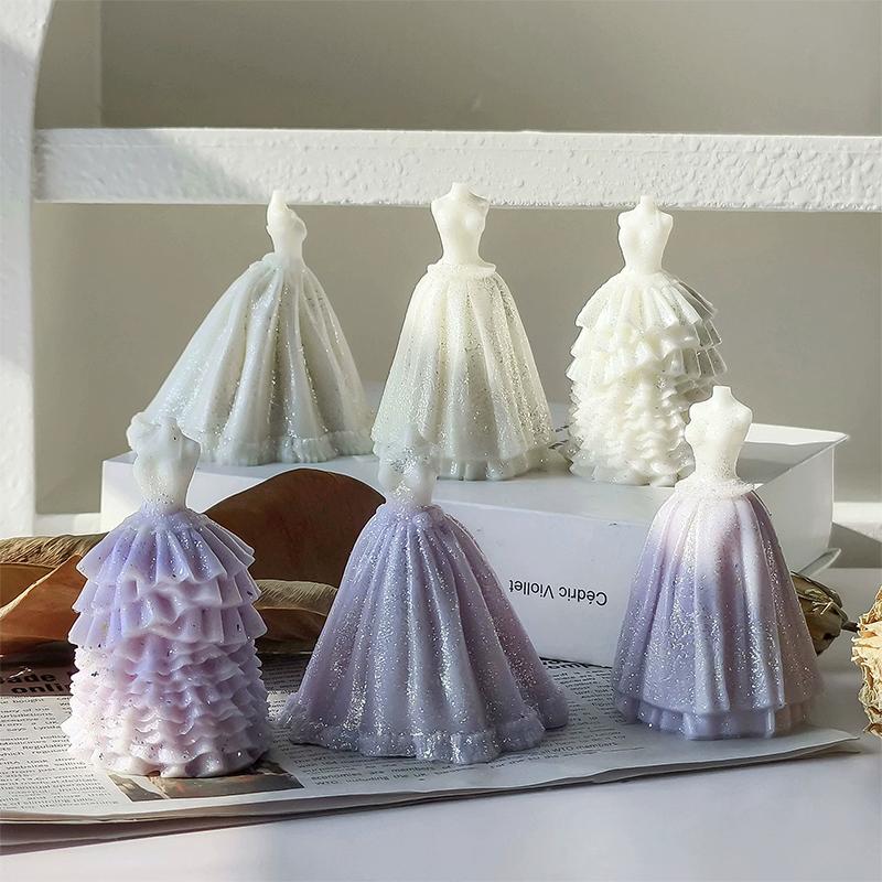 Gör-det-själv Bröllopsklänning Silikonform Handgjord Aromljus Gipsdekorationer Formar Dam Festklänning Bröllopsdekor Form