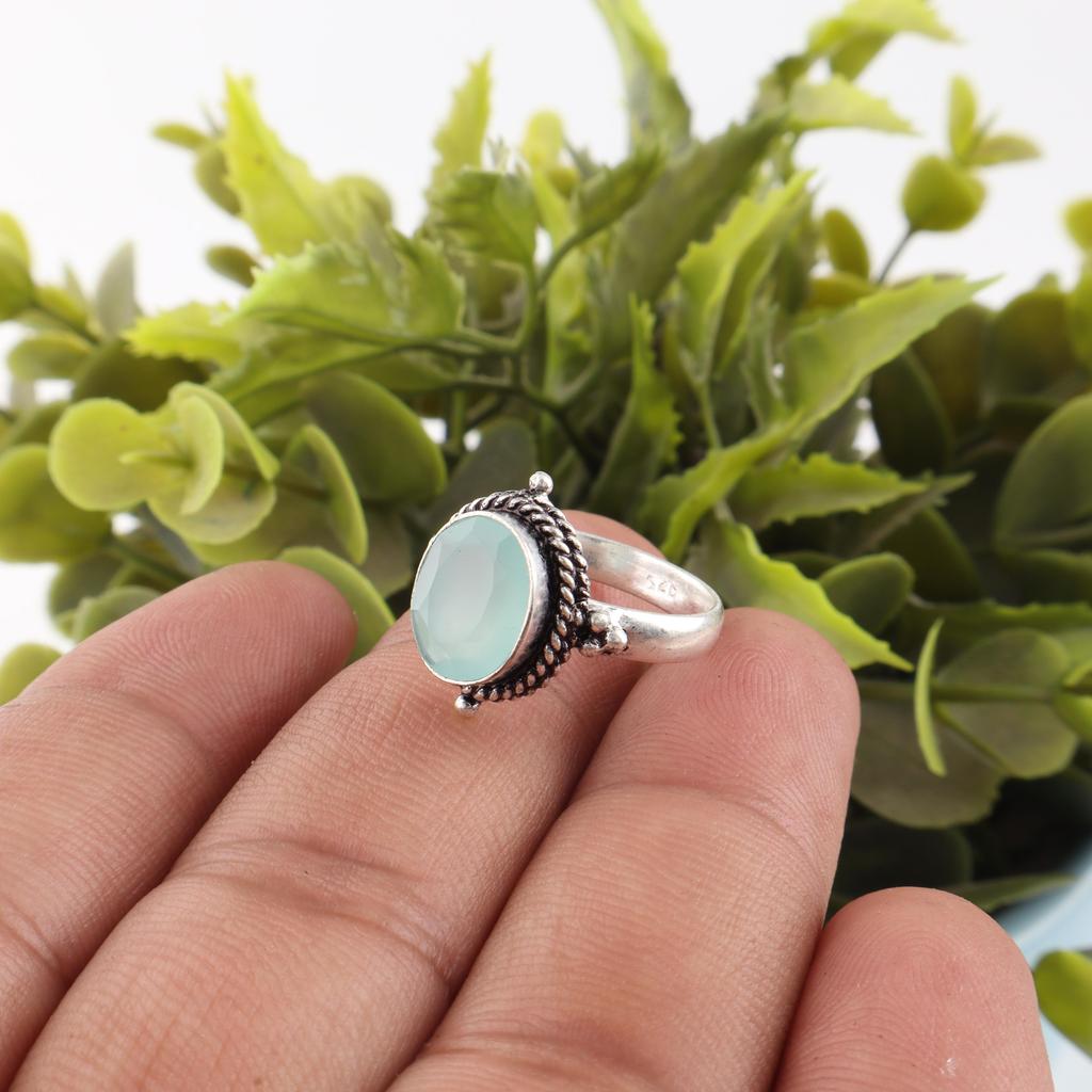 Aqua Chalcedony Handmade Ring Gorgeous Gemstone Jewelry, 925 Solid Sterling Silver Ring Unique Design Jewelry, For Women