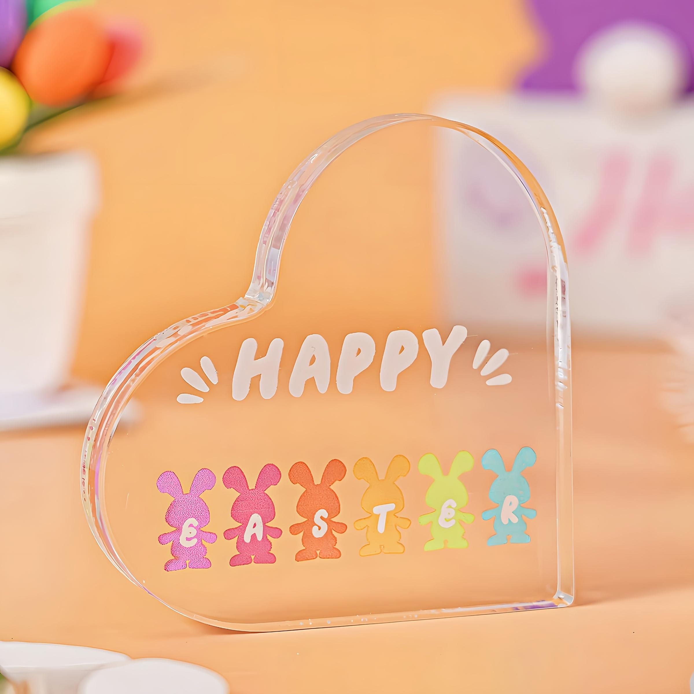

1pc Easter Bunny Acrylic Heart-Shaped Plaque - Happy Easter Peep Decoration with Colorful Bunny Trio, Ideal for Home & Bathroom Decor 10*10cm