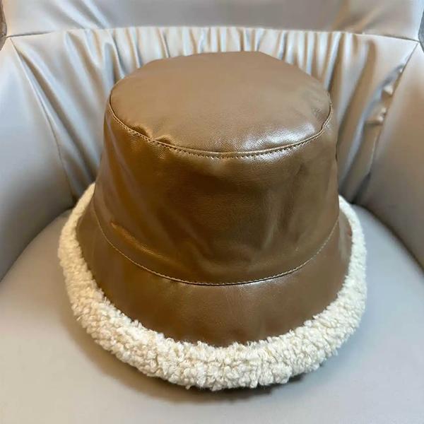 

WTEMPO PU Patchwork Autumn Winter Casual Versatile Plush Hats Women s Retro Elegant Warm Thickened Soft Solid Color Windproof Cold-proof Hats 1pc хакі