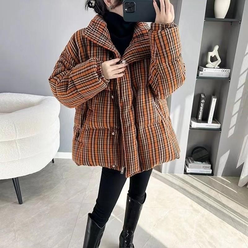 

2023 новая женская зимняя свободная хлопковая одежда с коротким воротником-стойкой