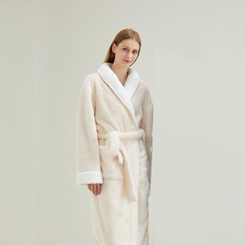 

Мягкая и пушистая ночная рубашка из хлопкового бархата: Уютный зимний банный халат для пар, дизайн из кораллового флиса для мужчин и женщин XXL бежевый