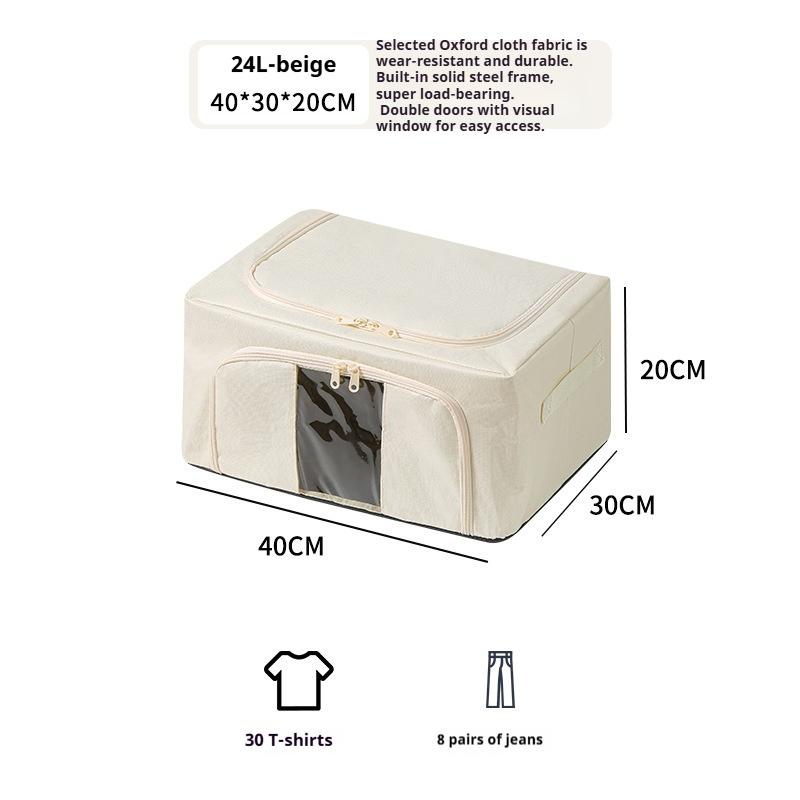 Storage Box with Steel Frame Oxford Foldable Dustproof Large Capacity Down Jacket Quilt Clothes Wardrobe Space Saving Organiser