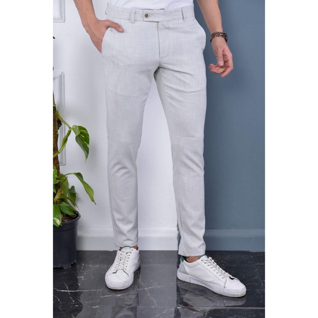 Men's Cream Color Italian Cut Quality Flexible Lycra Ankle Length Fabric Trousers