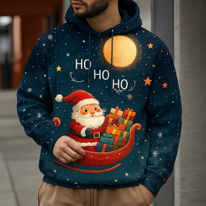 Men s Christmas Santa Claus 3D Print Hoodies,Festive Winter Design Hooded, Long Sleeve Hooded Style,Seasonal Holiday Casual Wear S
