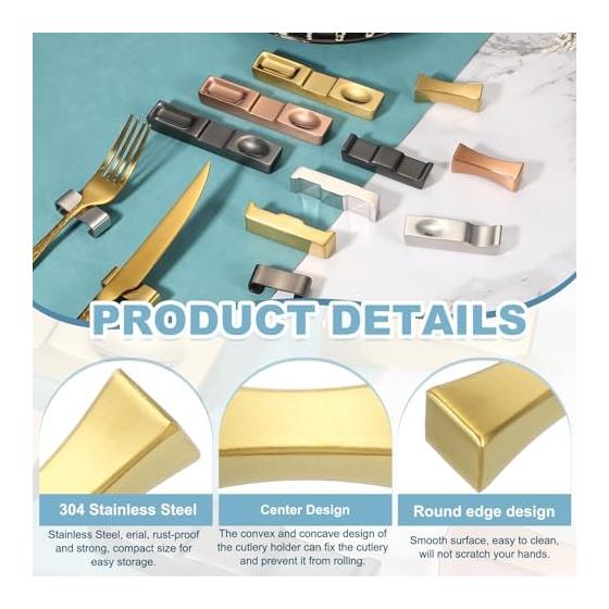Uxcell Chopstick Rests Set of 2, 304 Stainless Steel Chopstick Holders, 2"x0.7"x0.66", Spoon Fork Rest Kitchen Utensil, Gold Tone, Rustproof Durable