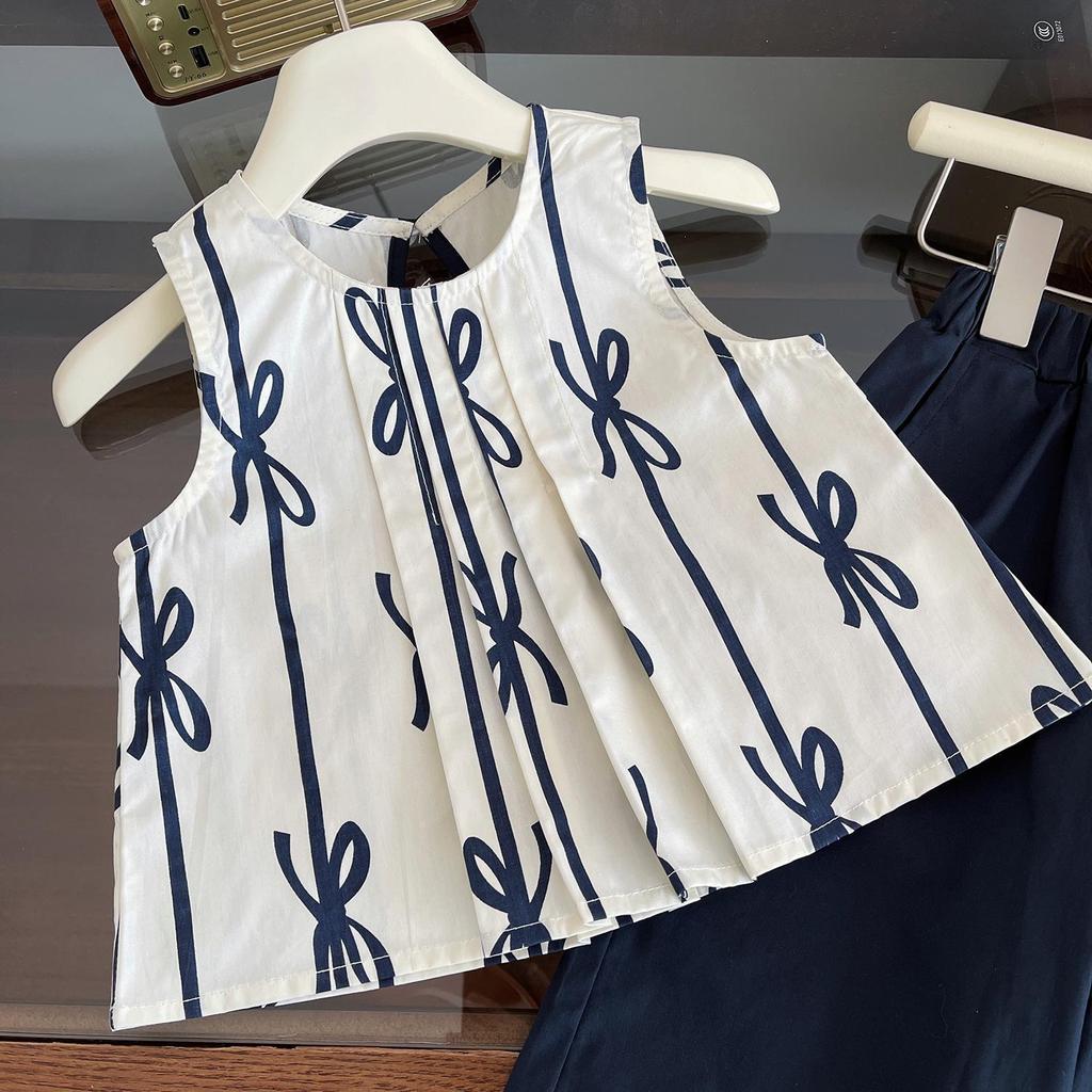 Girls' Summer 2025 Trendy Sleeveless Chinese Style Two-Piece Set