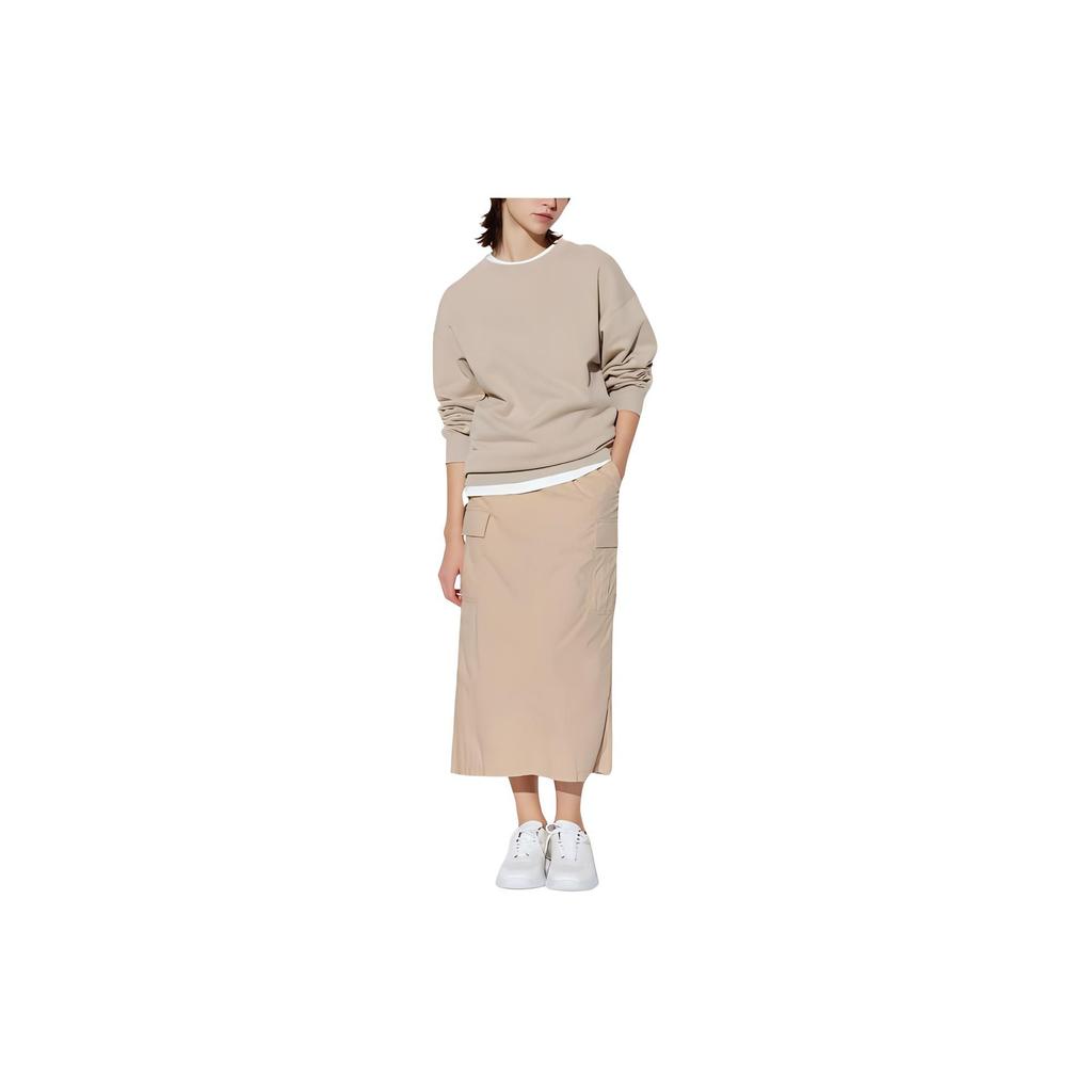 Uniqlo Solid Color Straight Cut Back Slit Casual Long Skirt Women Skirts Beige 464890-31