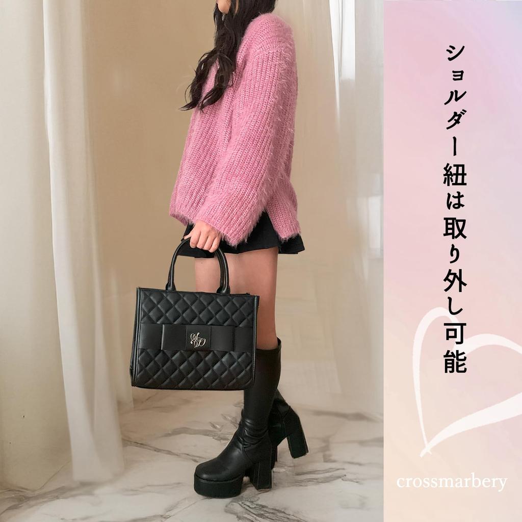 Large Tote with Shoulder Synthetic with Dark and Gothic Black [Crossmarberry] Landmine-style Bag, Black, Capacity, Bag, Zipper, Stylish, Bag, Cute,