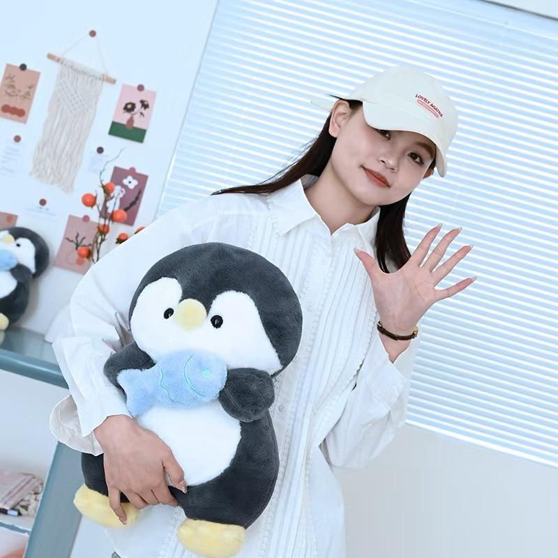 New Penguin Doll Creative Penguin Hold Fish Penguin Plush Toy Children Accompany Animal Doll Hug Pillow