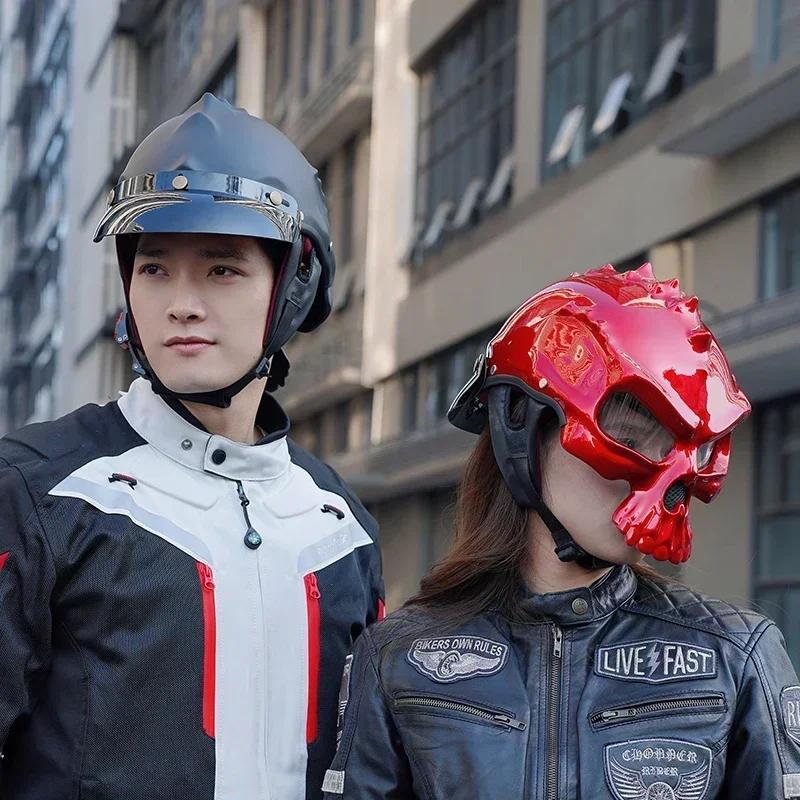 Stylish DOT/ECE Certified Skeleton Motorcycle Half Helmet - Lightweight & Breathable Bike Helmet for Men & Women, Skull Design,