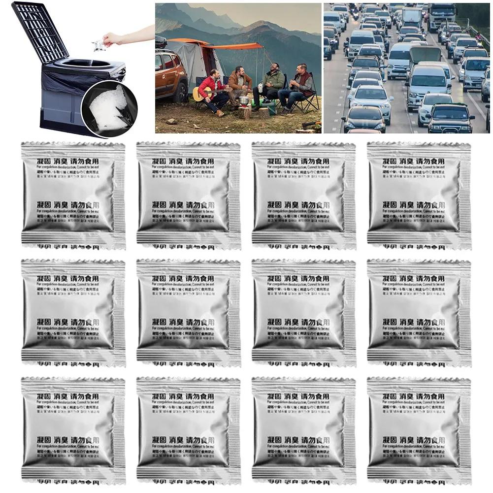 12Pcs Camping Toilet Waste Treatment Powder for Emergency Situations Gelling Deodorizing Solution for Outdoor Use