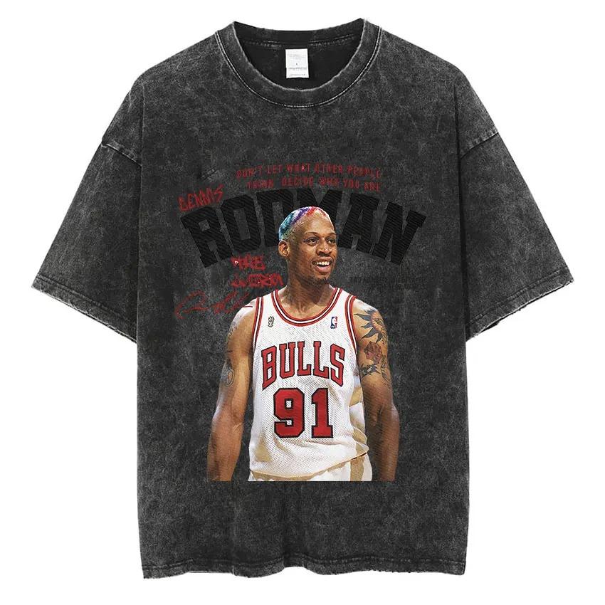 Dennis Rodman Basketbalové Grafické Tričko Pánské Vintage Prané Krátký Rukáv Trička Pánské Pánské Hip Hop Oversized Tričko Streetwear The Worm Tričko