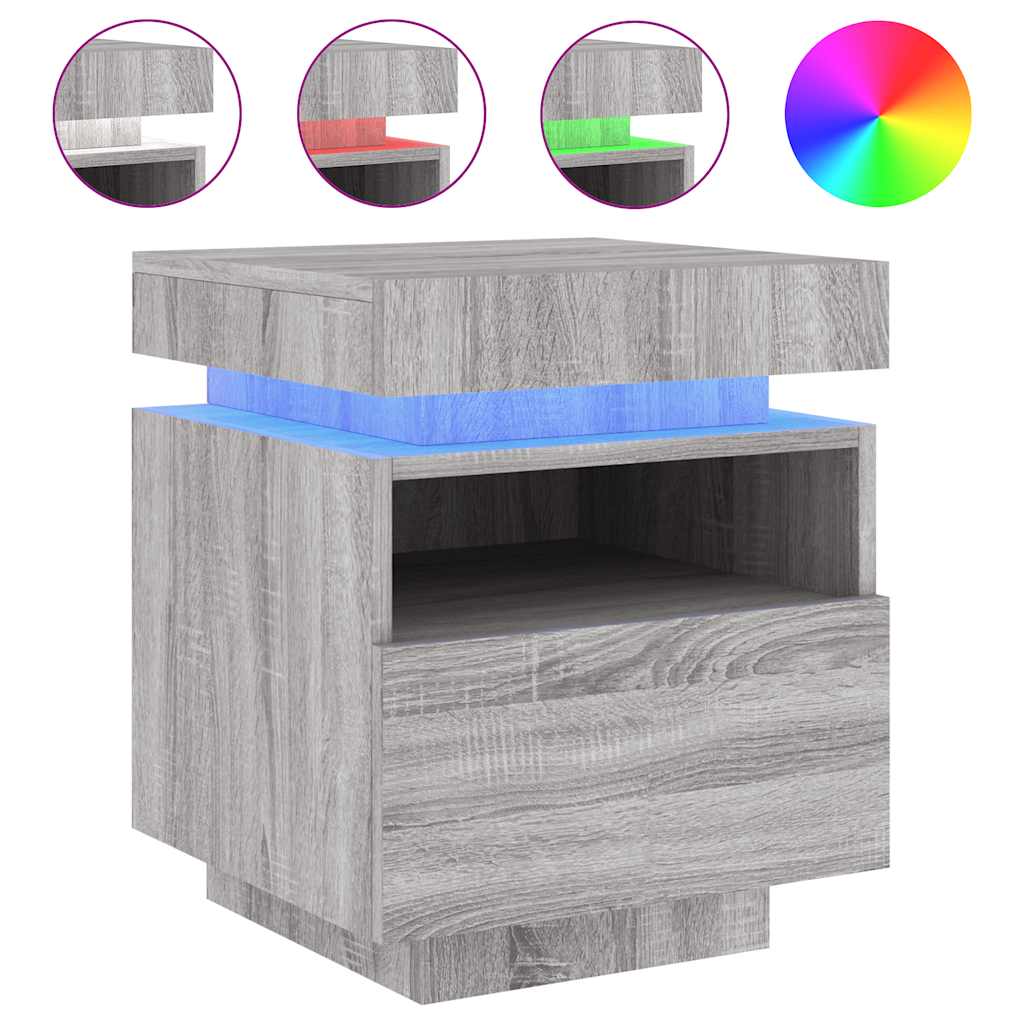 Nightstand with LED Lights Grey Sonoma 40 x 39 x 48.5 cm