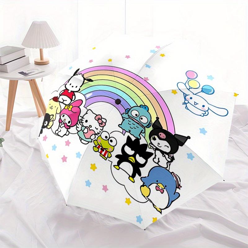 Hello Kitty, Birthday Automatic Open/Close Umbrella Cute Umbrella with Cute Design, Portable 3 Fold Compact Umbrella for Men & Women, Hallow