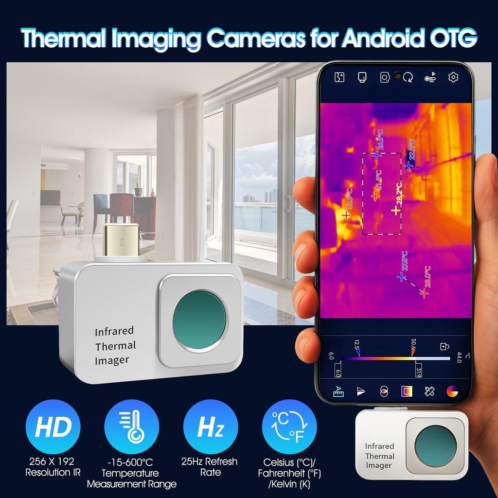 256*192 Resolution Infrared Thermal Imager Phone APP Type, -15°C to 600°C Wide-Range Temperature Measurement, For Android System