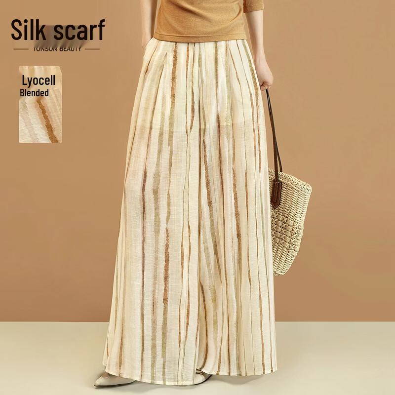 Женские полосатые брюки-клеш из смесовой льняной ткани S