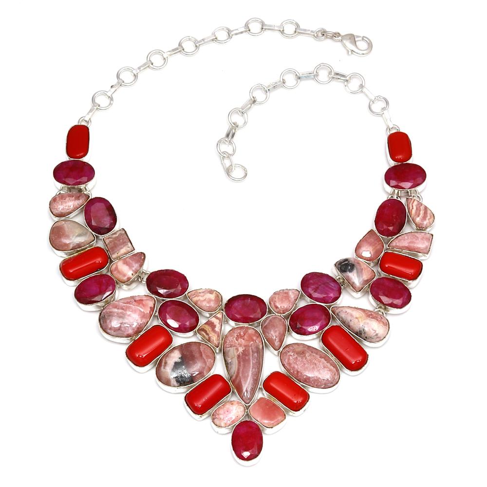 Rhodochrosite Ruby Sapphire Jewelry Necklace &Set  18-20''