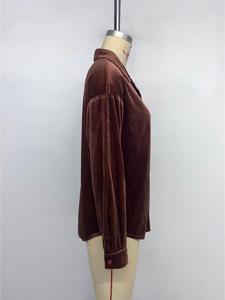 Retro Lapel Velvet Cardigan Shirt for Women - Long Sleeve, Autumn/Winter Collection 2026, European and American Style.