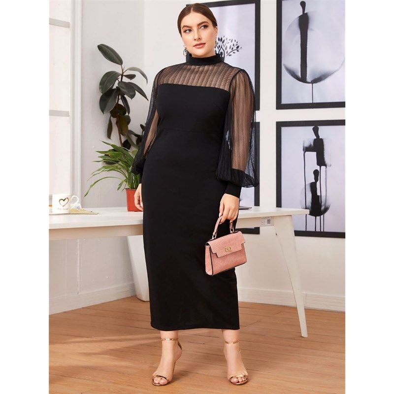 

L4XL Women Dresses plus Size Elegant Big Ladies Gauze Skirt Black 4XL
