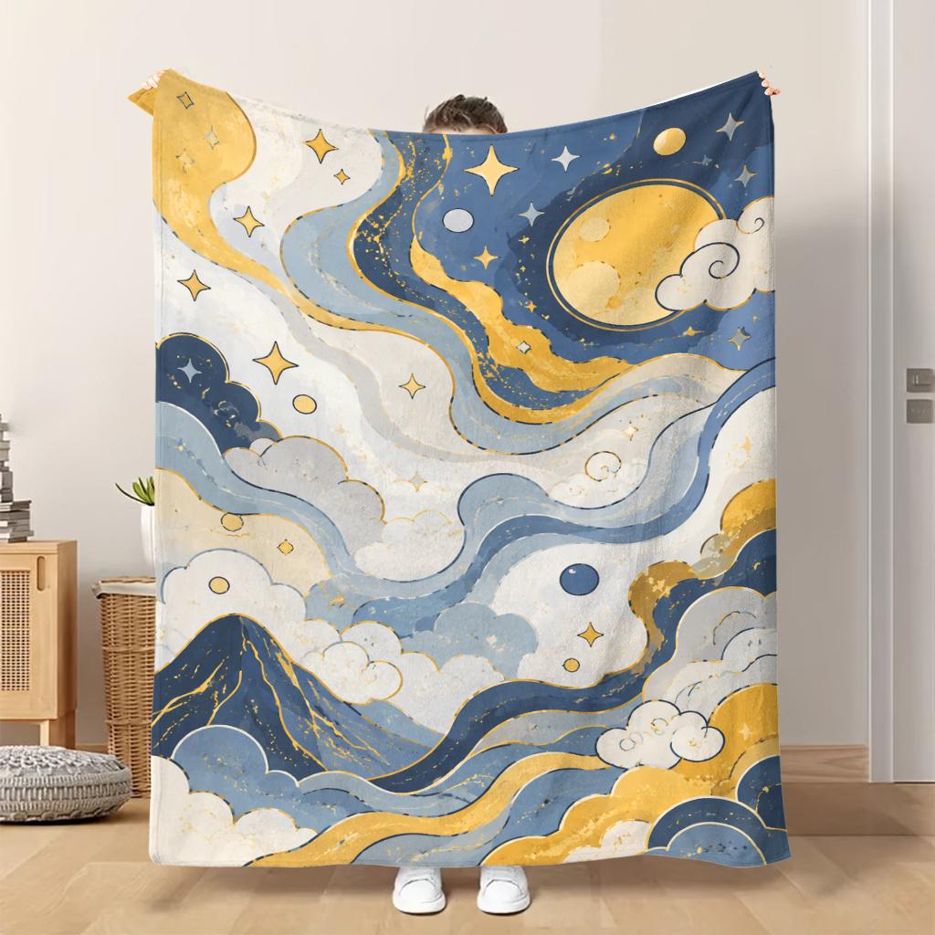 1pc Flannel Blanket Mystical Night Sky Illustration Soft Comfortable And Warm This Nap Blanket/Sofa Blanket Is Suitable for All Se