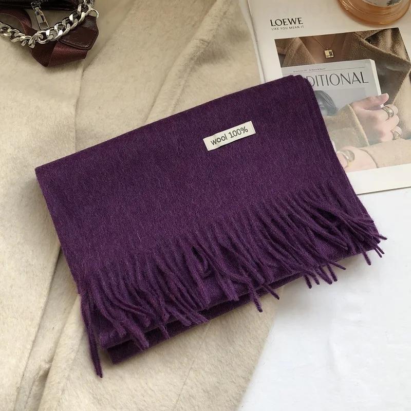 Ladies Wool 100% Australian Pure Wool Scarf Women Long Fringed Warm Cashmere Shawl Winter Thik Warm Knitted Neck Scarf Wrap