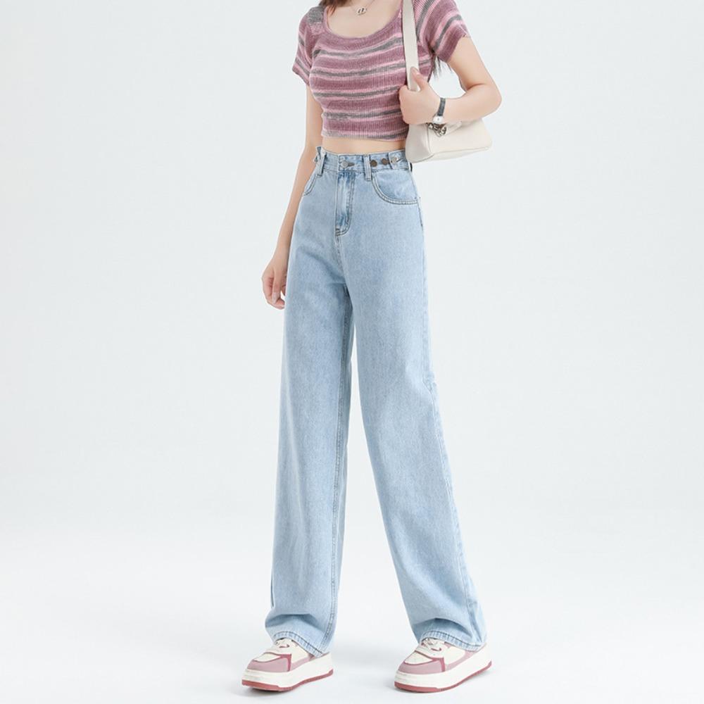 High Waist Korean Wide Leg Jeans Women's Spring and Autumn New Fashion and Thin Versatile Straight Mopping Trousers Tide