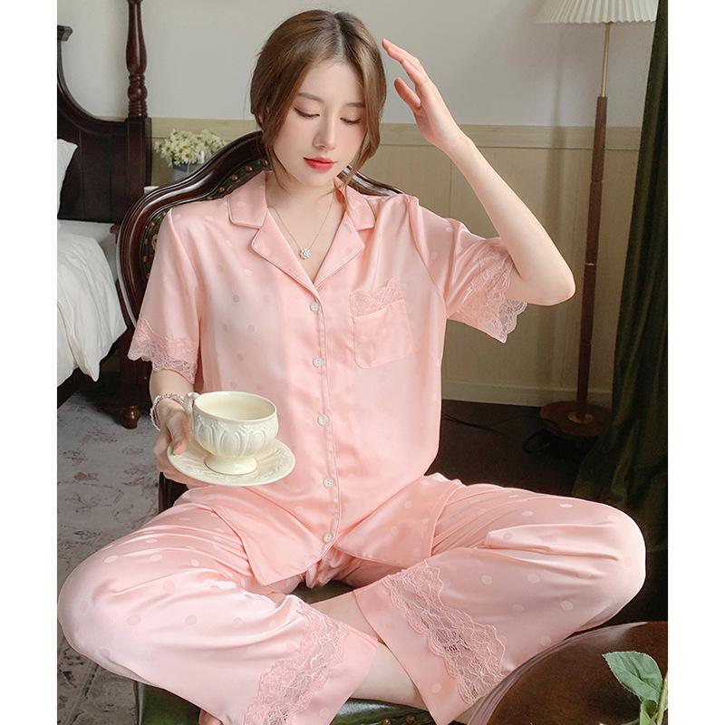 Ice Silk Pajamas Female Cute Wind Bear Summer High-End Cartoon Short-Sleeved Trousers Loungewear