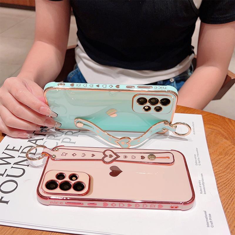 Applicable To Samsung A53 Side Love Wristband Bracket Mobile Phone Case S24ULTRA Electroplating Anti-drop S23U Soft Protection