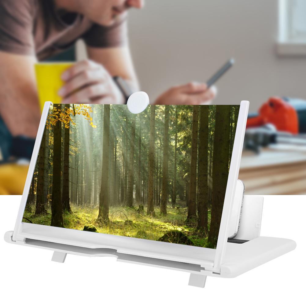 12 3D Phone Screen Magnifier HD Screen Amplifier PullOut Bracket for Movies Videos Games(12 White )