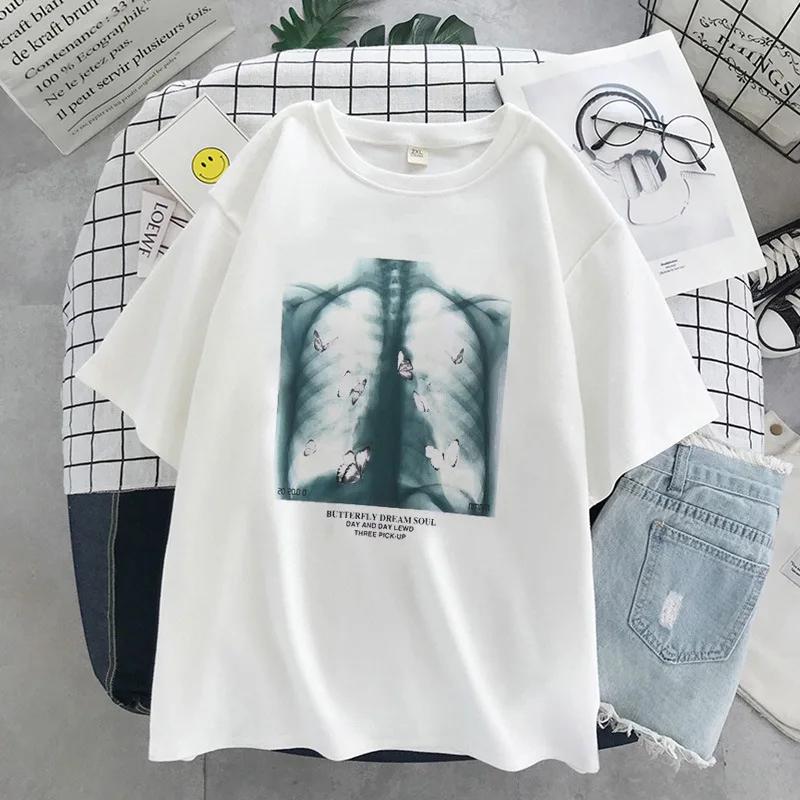 New Skull Printed Rib Jacket Version Loose Gothic Style Short Sleeve T-shirt Wholesale Women Tops Harajuku Fashion Summer
