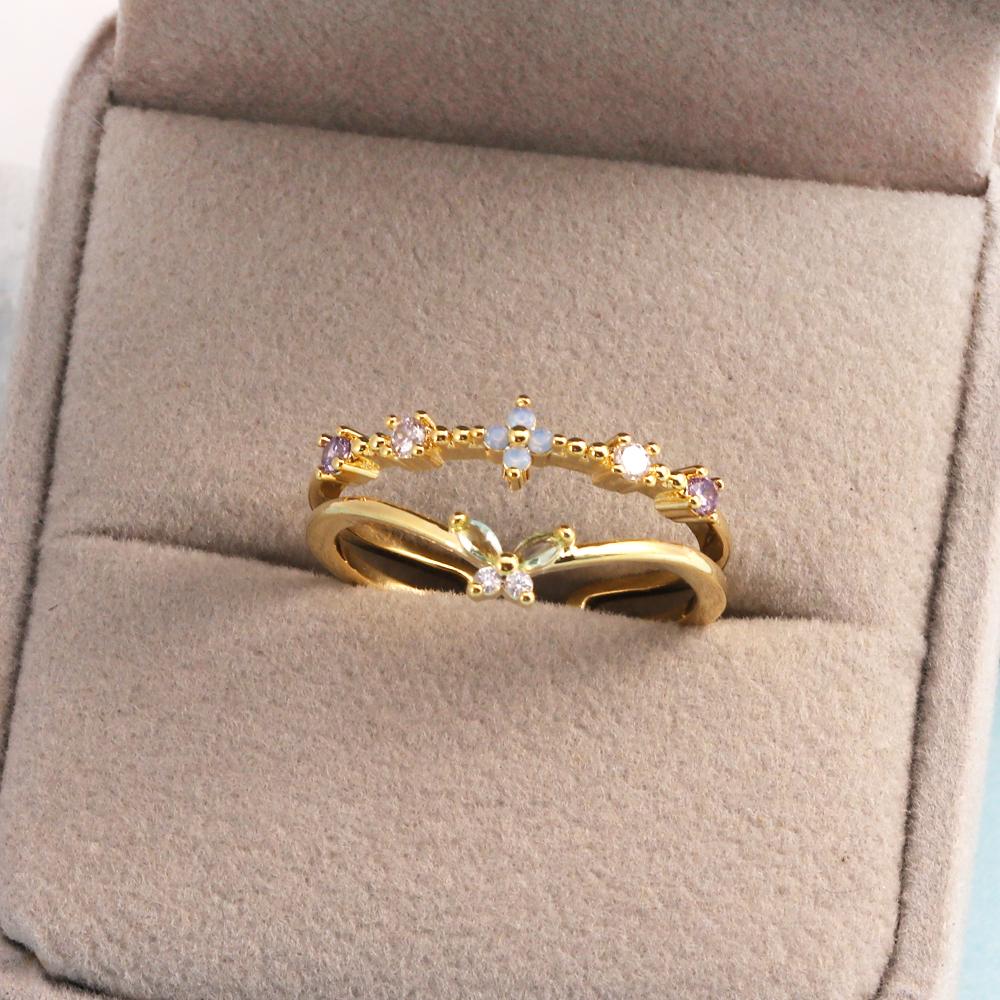 New Cute Colorful Zircon Flower Ring For Women Girl Fashion Vintage Zircon Adjustable Rings Jewelry Gift