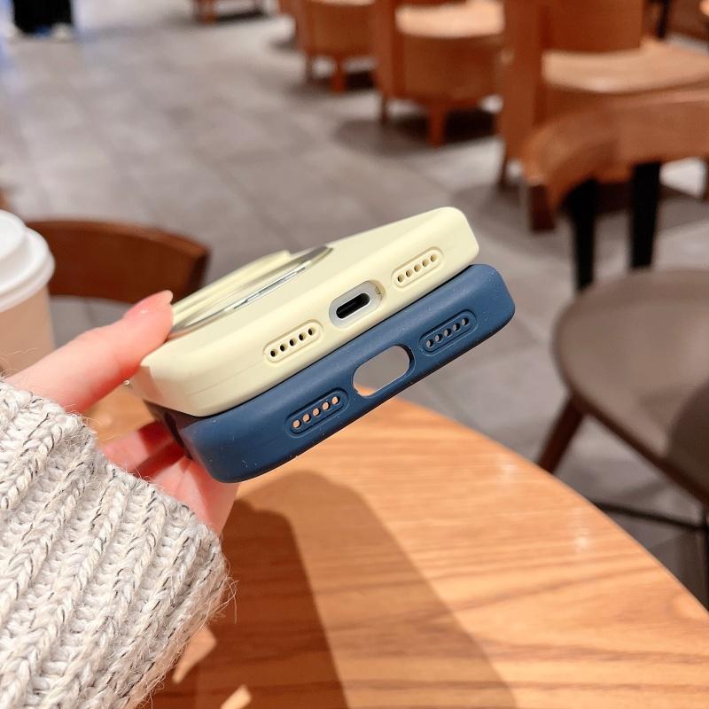 Liquid Silicone Jelly Case For Iphone 17 16 15 14 Pro Max Magnetic Baby Skin Touch Anti-Fingerprint 360° Rotation Stand Cover