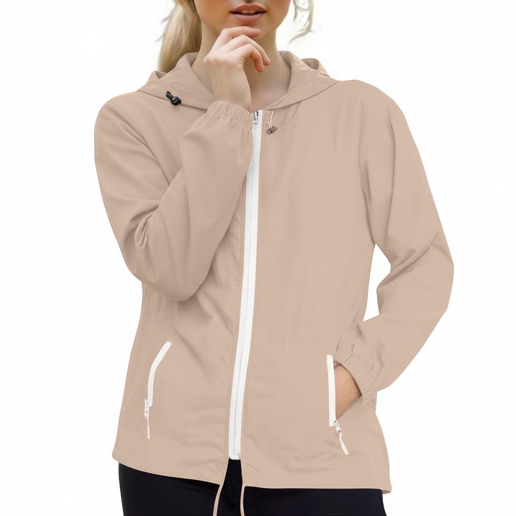 Women Plus Size Lightweight Zip Up Hooded Jacket Long Sleeve Packable Windbreaker with Storage Pouch for Outdoor Travel Hiking Running