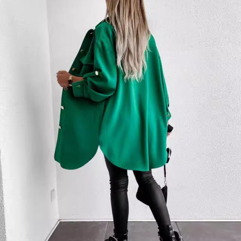 Women's Autumn and Winter Pull Sleeve Button Decoration Mid-Length Shirt Jacket
