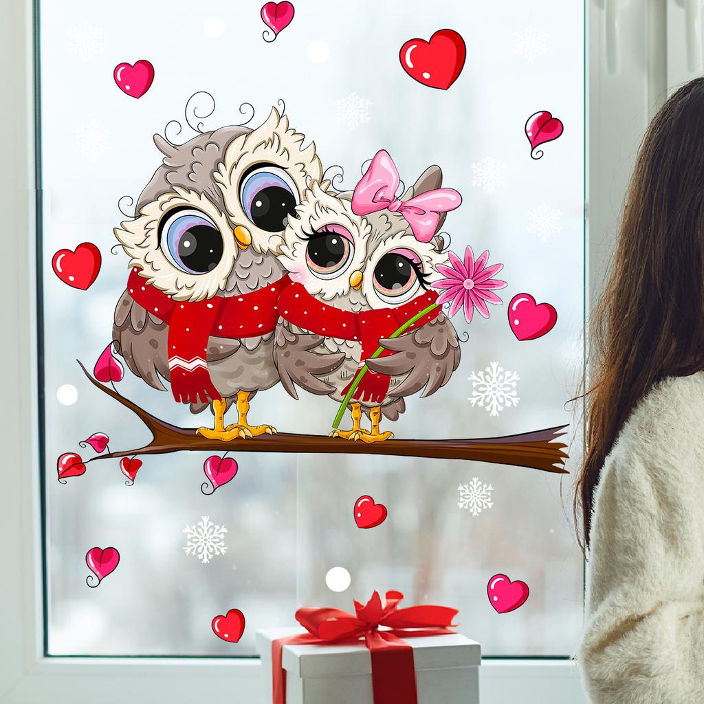 Cartoon Owl Static Sticker Double-sided Visual Home Decoration Wall Sticker Valentine's Day Decoration