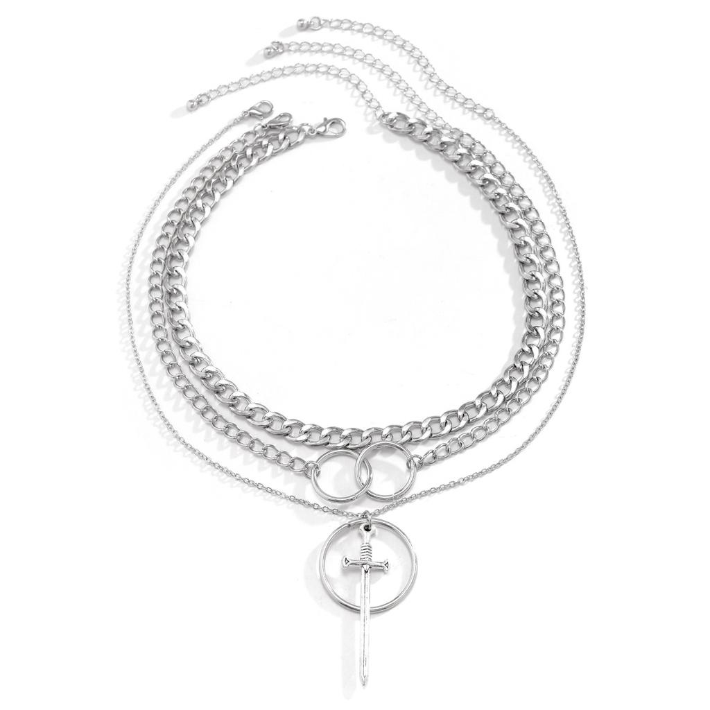 Niche Sword-Shaped Exaggerated Fringed Necklace Female, Personalized Hip-Hop Trendy Suit, Ring Chain Necklace